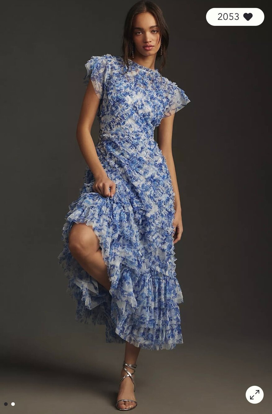 NWT❤️Anthro Mac Duggal Short-Sleeve High-Neck Ruffle Midi Dress sz10